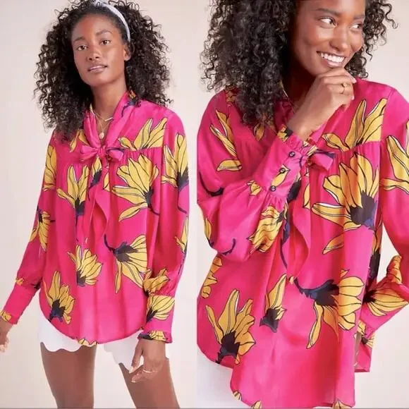 Anthropologie Dhruv Kapoor Frida Floral Tunic Top Women’s Size Medium - Picture 9 of 13